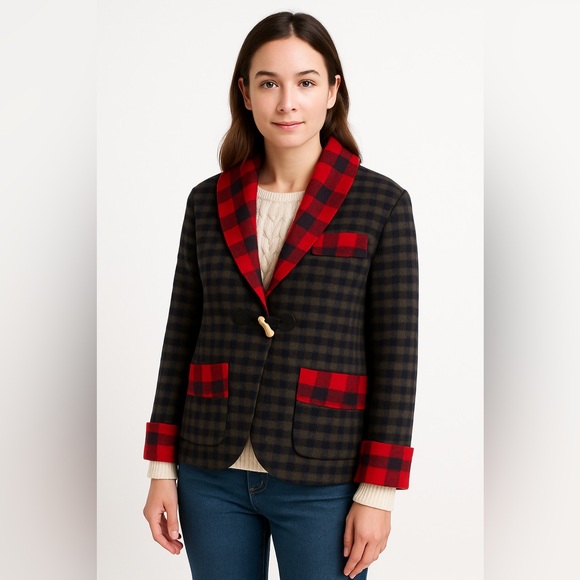 Lauren Ralph Lauren Jackets & Blazers - ✨🧶 Lauren Ralph Lauren Wool‎ Plaid Trim Jacket L 🪵 Cozy Cabin Grannycore ✨